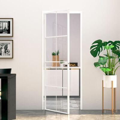 vidaXL Interiérové dvere biele 76x201,5 cm tvrdené sklo a hliník úzke