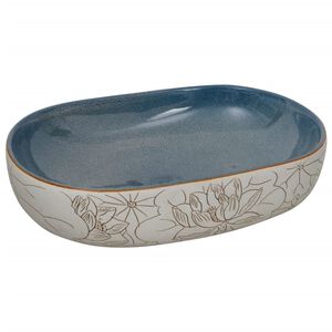 vidaXL Um&yacute;vadlo na dosku pieskov&eacute; a modr&eacute; ov&aacute;lne 59x40x14 cm keramick&eacute;