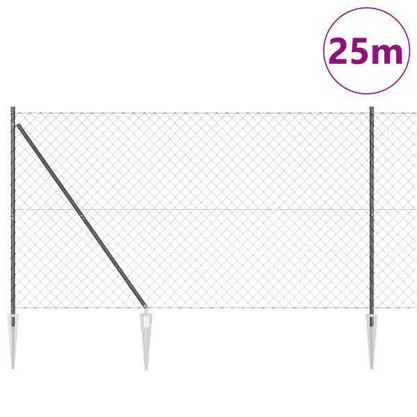 vidaXL Stĺp na plot. Siv&aacute; 25 x 1,6 m (60 x 60 mm sieť) Ocel a PVC