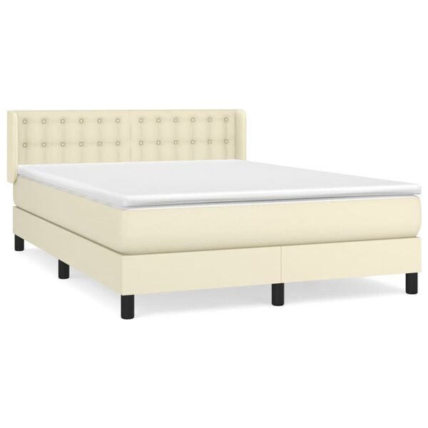 vidaXL Boxspring posteľ s matracom kr&eacute;mov&aacute; 140x190 cm umel&aacute; koža