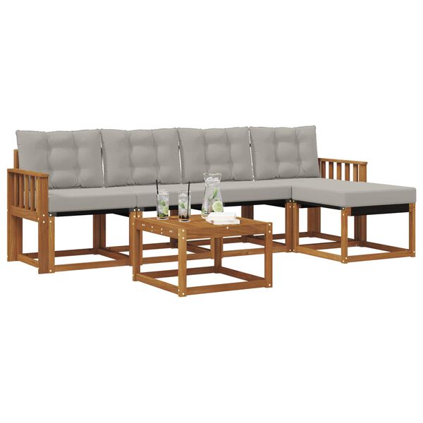 vidaXL Z&aacute;hradn&aacute; s&uacute;prava gaučov s vank&uacute;&scaron;om 6 pcs Pr&iacute;rodn&aacute; a svetlosiv&aacute;