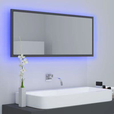 vidaXL Kúpeľňové LED zrkadlo sivé 100x8,5x37 cm drevotrieska