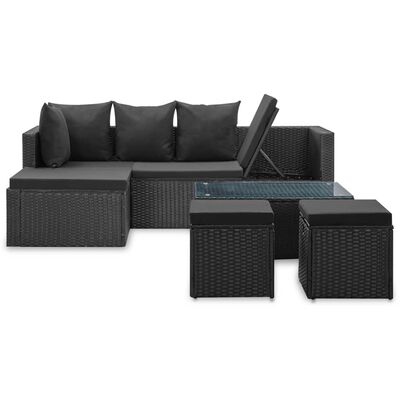 vidaXL 4-dielna záhradná sedacia súprava, čierna+podložky, polyratan