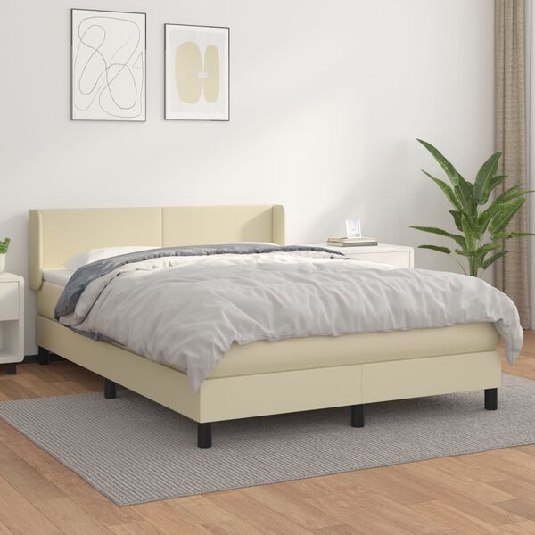 vidaXL Boxspring posteľ s matracom kr&eacute;mov&aacute; 140x190 cm umel&aacute; koža