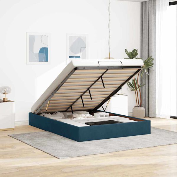 vidaXL Osmansk&yacute; r&aacute;m postele bez matraca Tmavomodr&aacute; 140x190 cm Zamat