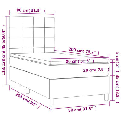 vidaXL Posteľný rám boxsping matrac a LED tmavomodrý 80x200 cm zamat