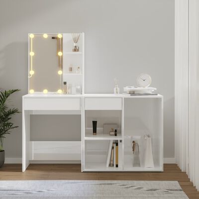 vidaXL Toaletný stolík s LED a skrinkou lesklý biely spracované drevo