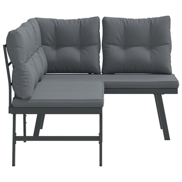 vidaXL Záhradné lavičky s vankúšmi 2 ks čierne práškovaná oceľ