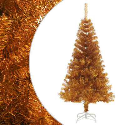 vidaXL Umelý vianočný stromček so stojanom, zlatý 120 cm, PET