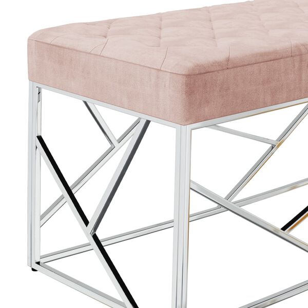 vidaXL Lavica 97 cm ružov&aacute; zamatov&aacute; l&aacute;tka a nehrdzavej&uacute;ca oceľ