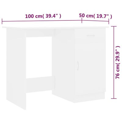 vidaXL Písací stôl, biely 100x50x76 cm, drevotrieska
