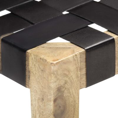 vidaXL Lavička 150 cm čierna pravá koža a masívne mangovníkové drevo