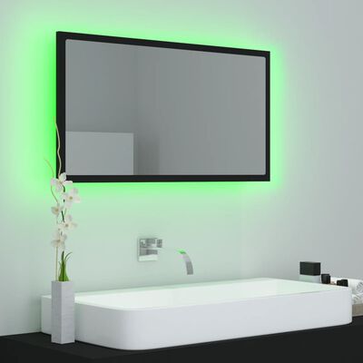 vidaXL Kúpeľňové LED zrkadlo čierne 80x8,5x37 cm akryl