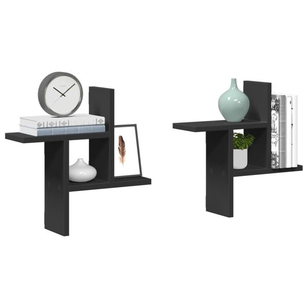vidaXL N&aacute;stenn&eacute; police 2 ks čierne 38x12x38 cm kompozitn&eacute; drevo