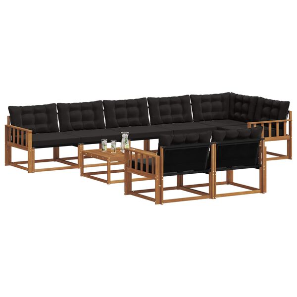 vidaXL Z&aacute;hradn&aacute; s&uacute;prava gaučov s vank&uacute;&scaron;om 9 pcs Pr&iacute;rodn&aacute; a čierna