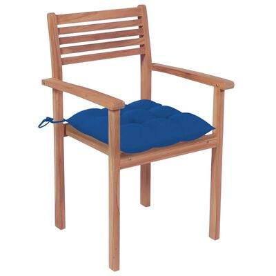 vidaXL Záhradné stoličky 2 ks modré podložky teakový masív