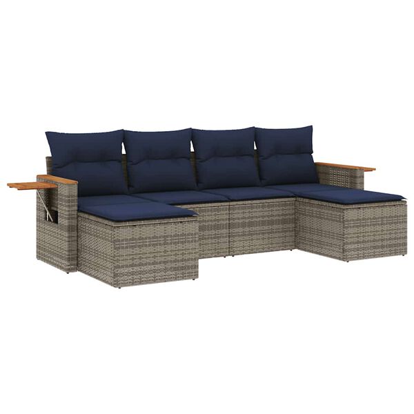 vidaXL 6-dielna záhradná súprava pohoviek s vankúšmi sivá polyratanová