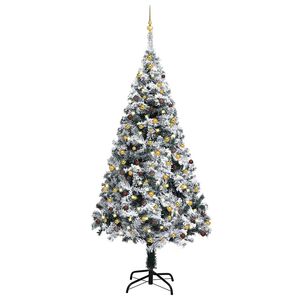 vidaXL Osvetlen&yacute; umel&yacute; vianočn&yacute; stromček s guľami, zelen&yacute; 210 cm, PVC