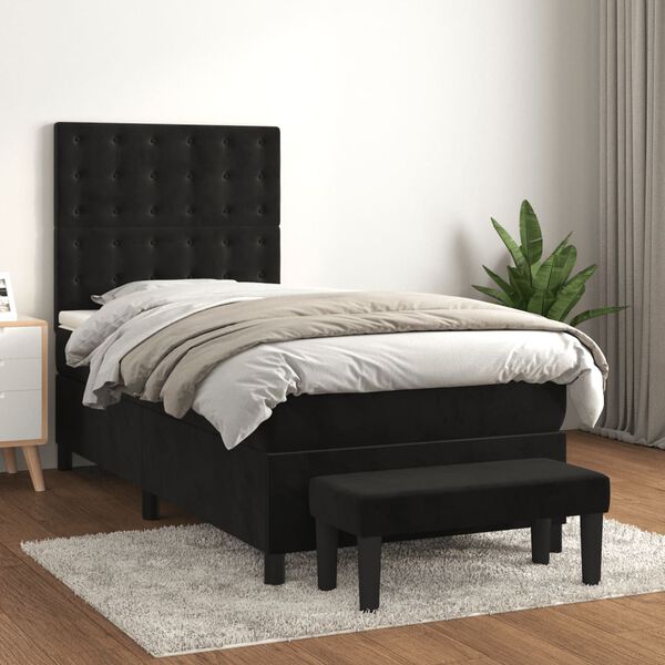 vidaXL Posteľn&yacute; r&aacute;m boxspring s matracom čierny 100x200 cm zamat