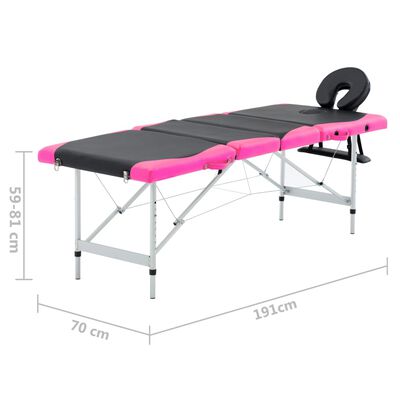 vidaXL Skladací masážny stôl, 4 zóny, hliník, čierno ružový