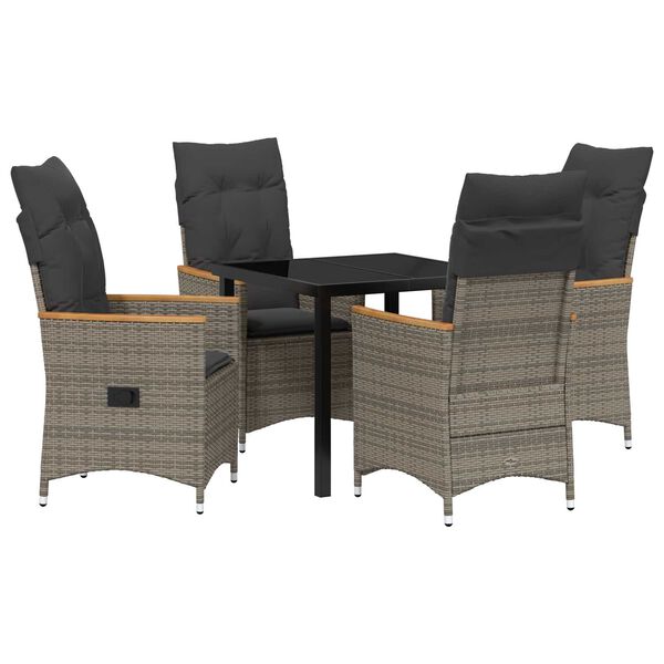 vidaXL Z&aacute;hradn&yacute; jed&aacute;lensk&yacute; set s vank&uacute;&scaron;om 5 pcs Siv&aacute; polyratan