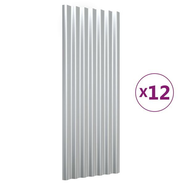 vidaXL Stre&scaron;n&eacute; panely 12 ks pr&aacute;&scaron;kovan&aacute; oceľ strieborn&eacute; 100x36 cm