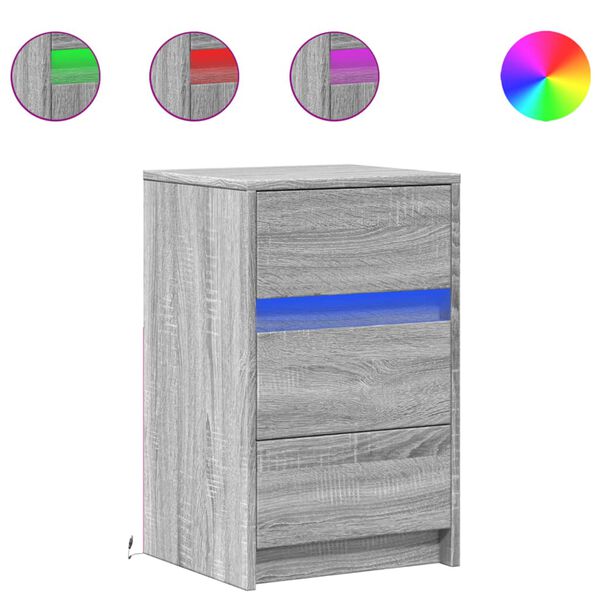 vidaXL Nočný stolík s LED svetlami sivý dub sonoma kompozitné drevo