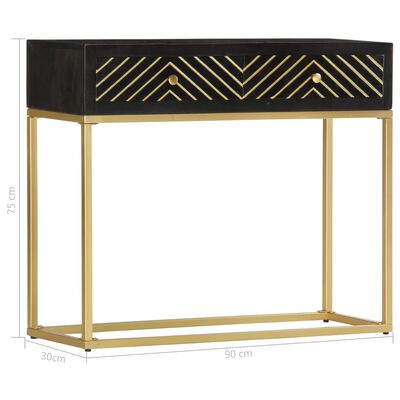 vidaXL Konzolový stolík, čierno zlatý 90x30x75 cm, mangový masív