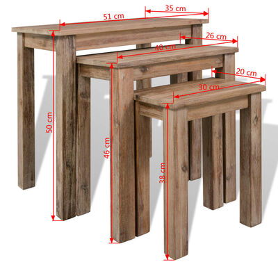 vidaXL 3-dielna súprava zasúvacích stolov, masívne akáciové drevo
