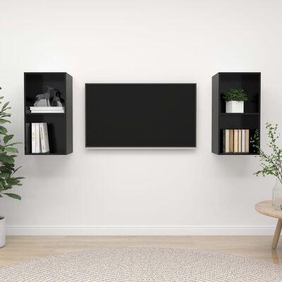 vidaXL Nástenné TV skrinky 2 ks lesklé čierne drevotrieska