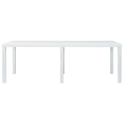 vidaXL Záhradný stôl biely 220x90x72 cm plastový s ratanovým vzhľadom