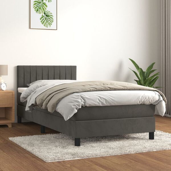 vidaXL Posteľn&yacute; r&aacute;m boxspring s matracom tmavosiv&yacute; 100x200 cm zamat