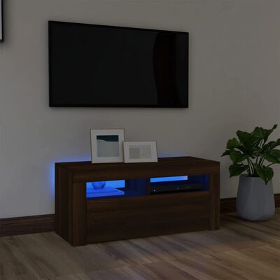 vidaXL TV skrinka s LED svetlami hnedý dub 90x35x40 cm
