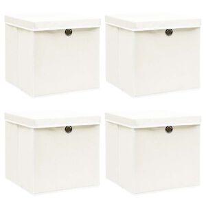 vidaXL &Uacute;ložn&eacute; boxy s vekom 4 ks, biele 32x32x32 cm, l&aacute;tka
