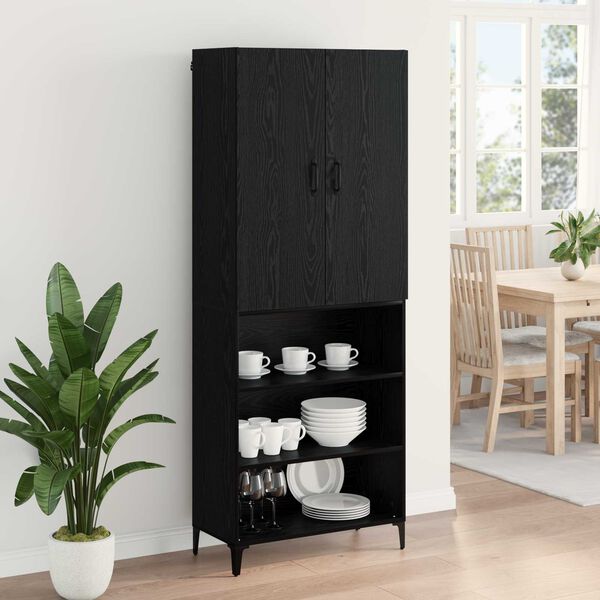 vidaXL Highboard Čierny dub 69,5 x 34 x 180 cm Kompozitn&eacute; drevo