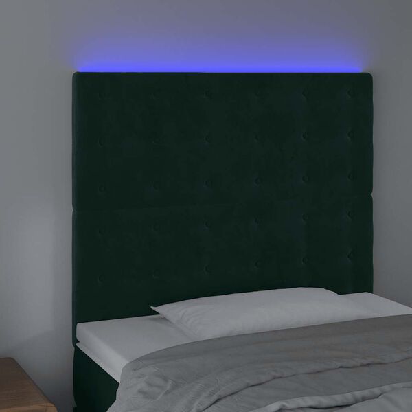 vidaXL Čelo postele s LED tmavozelen&eacute; 100x5x118/128 cm zamat