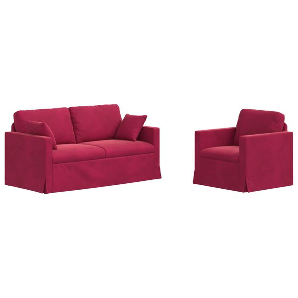 vidaXL Pohovka 2 pcs V&iacute;no červen&eacute; 158 x 78 x 80 cm Zamat