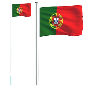 vidaXL Vlajka Portugalska a tyč 6,08 m hlin&iacute;k