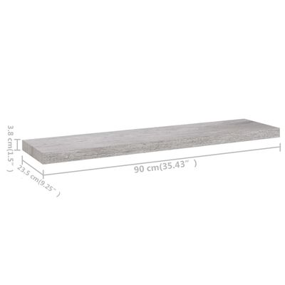 vidaXL Plávajúca nástenná polica betónovo-sivá 90x23,5x3,8 cm MDF
