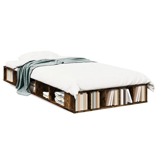 vidaXL Posteľn&yacute; r&aacute;m dymov&yacute; dub 100x200 cm borovicov&yacute; mas&iacute;v