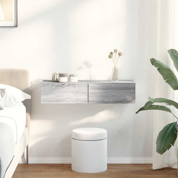 vidaXL Nástenná polica so zásuvkami sivé sonoma kompozitné drevo