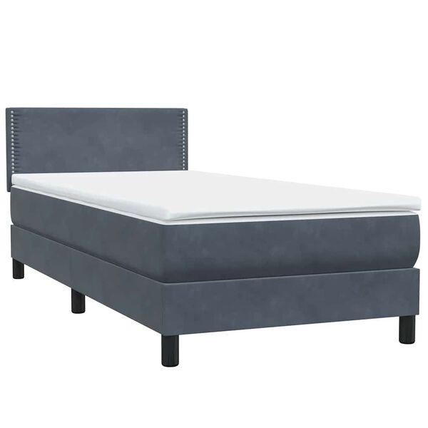 vidaXL Posteľn&yacute; r&aacute;m boxspring s matracom tmavosiv&yacute; 90x220 cm zamat