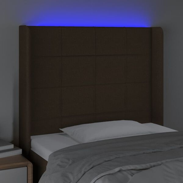 vidaXL Čelo postele s LED tmavohend&eacute; 93x16x118/128 cm l&aacute;tka