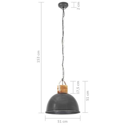 vidaXL Industriálna závesná lampa sivá okrúhla 51 cm E27 mangovníkový masív