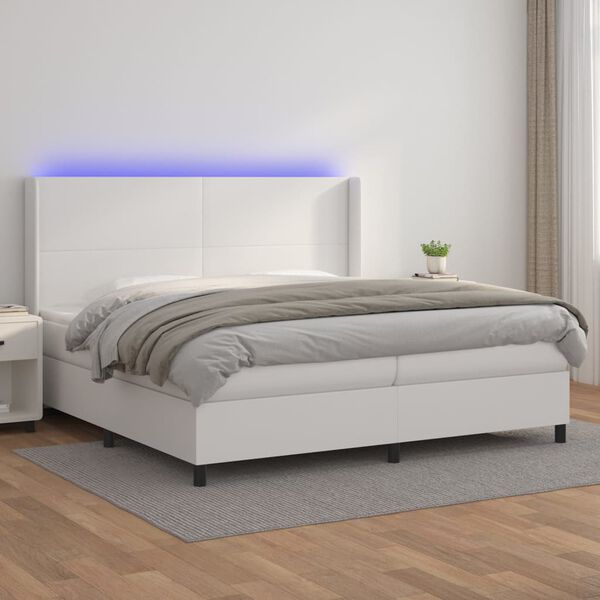 vidaXL Boxspring posteľ s matracom a LED biela 200x200 cm umelá koža