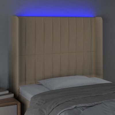 vidaXL Čelo postele s LED krémové 103x16x118/128 cm látka