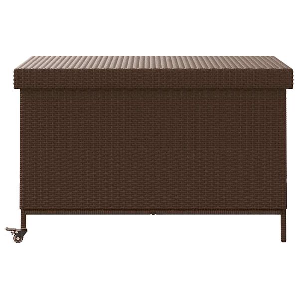 vidaXL Záhradný úložný box s kolieskami Hnedý 110x55x73 cm Poly Rattan