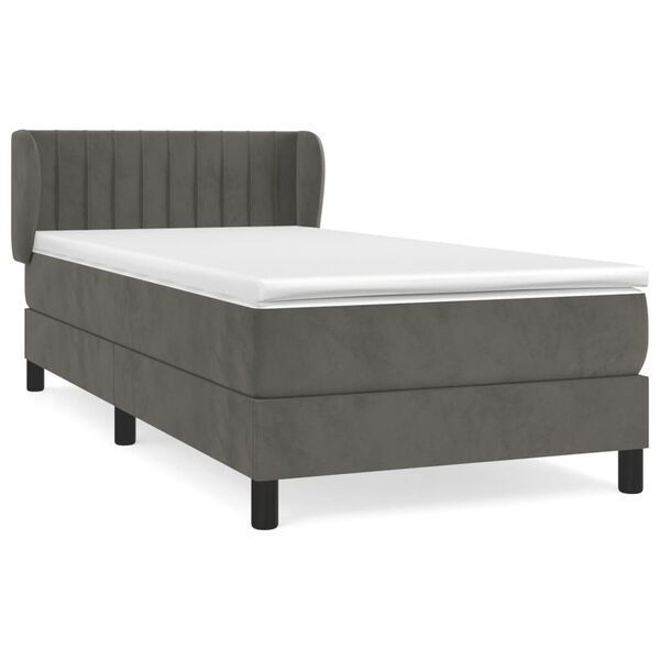 vidaXL Posteľn&yacute; r&aacute;m boxspring s matracom tmavosiv&yacute; 90x190 cm zamat