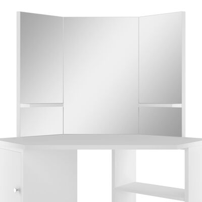 vidaXL Rohový toaletný kozmetický stolík na líčenie, biely