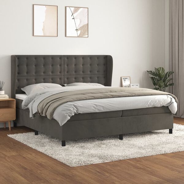 vidaXL Posteľn&yacute; r&aacute;m boxspring s matracom tmavosiv&yacute; 200x200 cm zamat